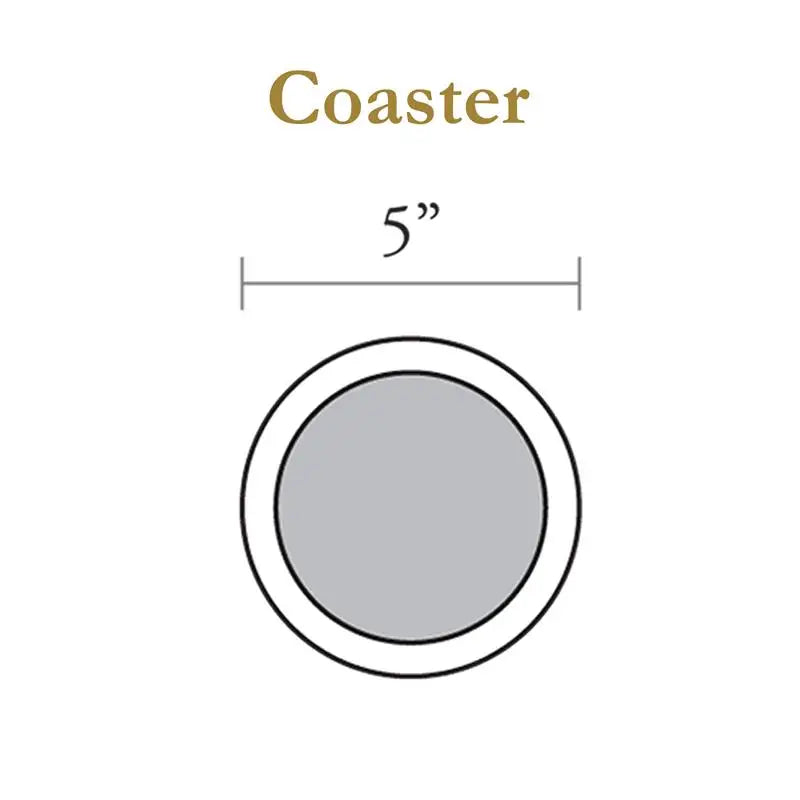 Diagram of a coaster with a gray center and white outline, labeled 'Coaster' and '5”'.