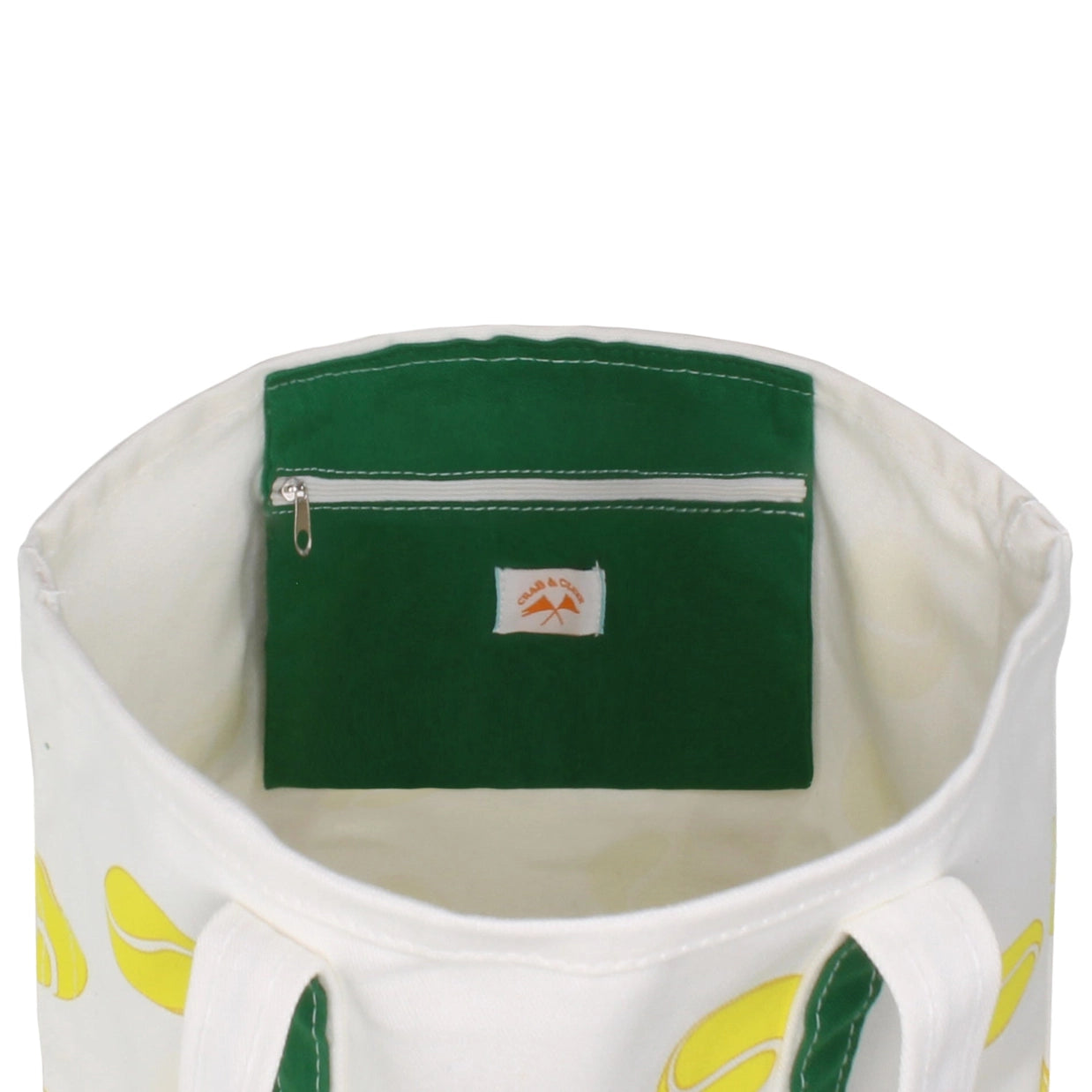 Crab & Cleek Tennis Canvas Tote with yellow tennis balls on TennisDuJour.com