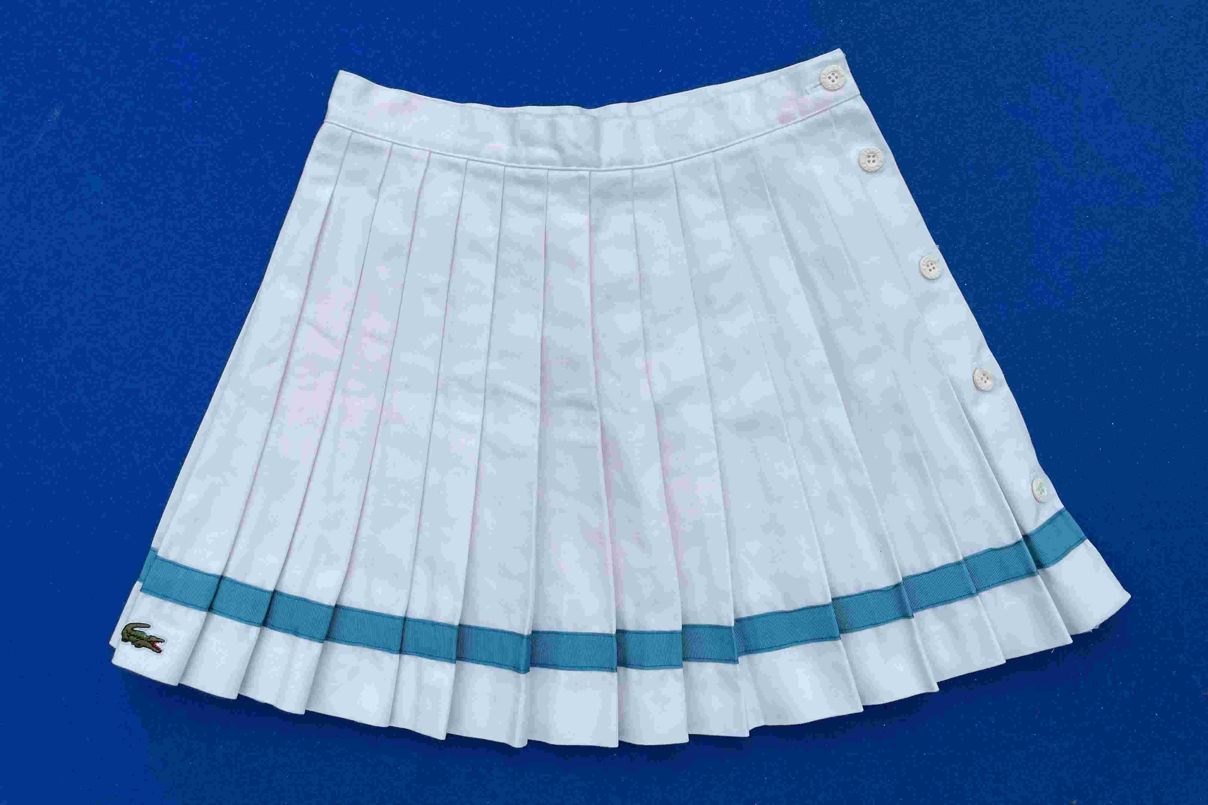 Vintage Lacoste Pleated Tennis Skirt with Teal Stripes (Late 1970s