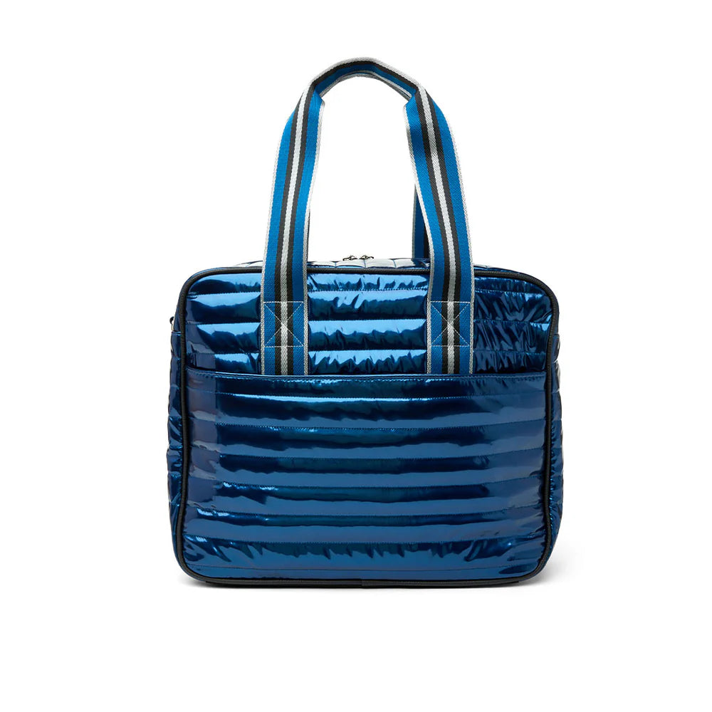 THINK ROYLN Champion Tennis bag in patent blue on TennisDuJour.com