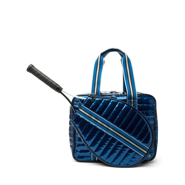 THINK ROYLN Champion Tennis bag in patent blue on TennisDuJour.com