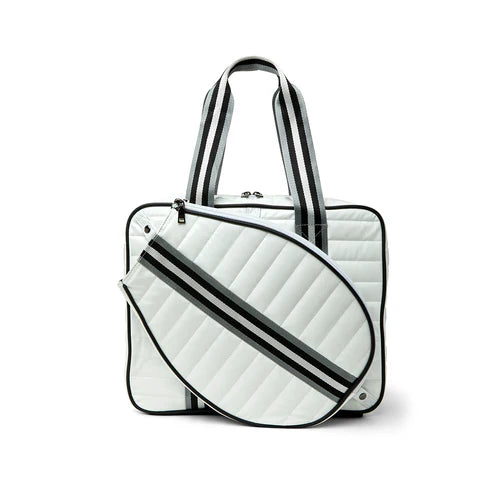 THINK ROYLN Champion tennis bag in patent white on Tennis DuJour.com