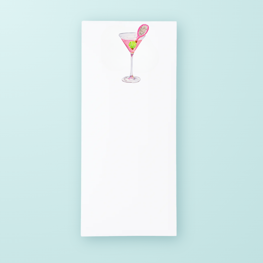 Notepad with a cocktail illustration on a light blue background