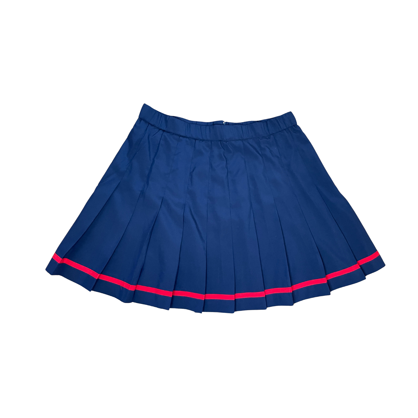 Vintage Wimbledon Navy Tennis Skirt with red trim on white background.
