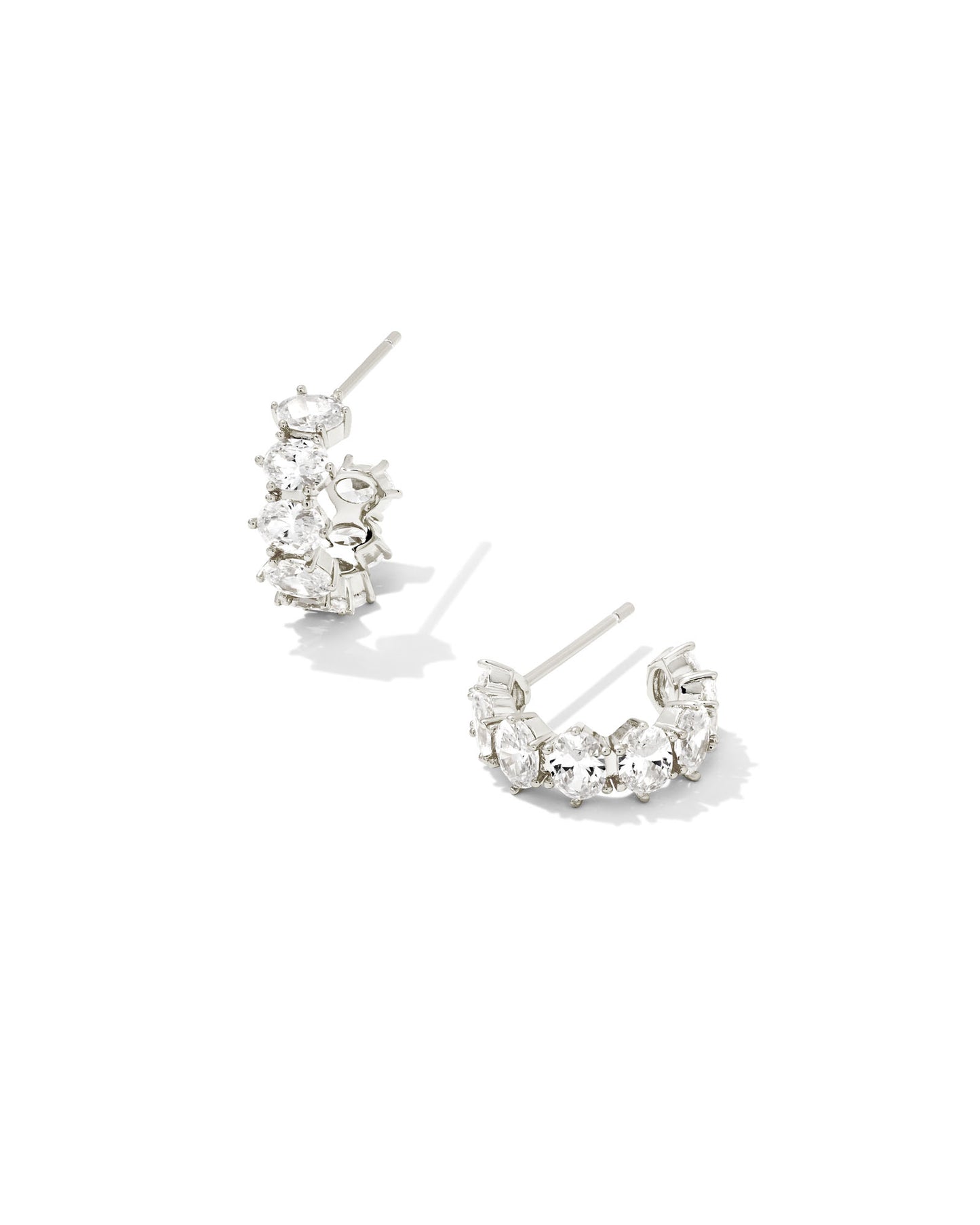 Kendra Scott Cailin Crystal huggie earrings in silver on TennisDuJour.com