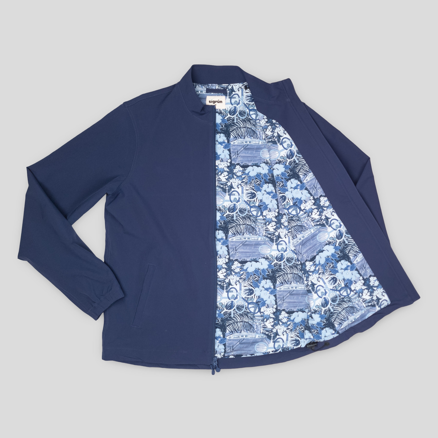 Sigrún match tennis jacket in navy inside view.