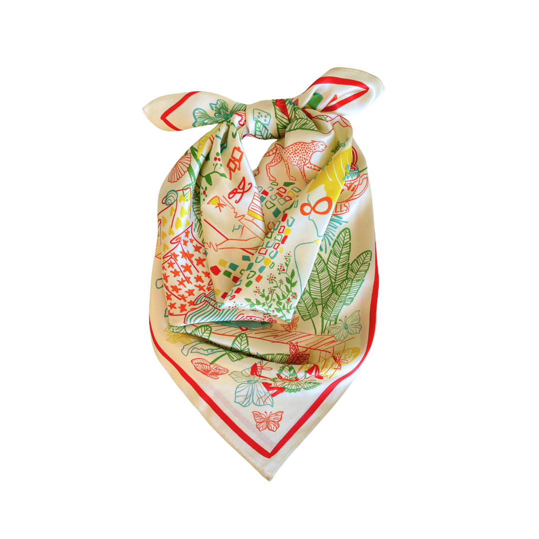 Colorful patterned scarf on a white background