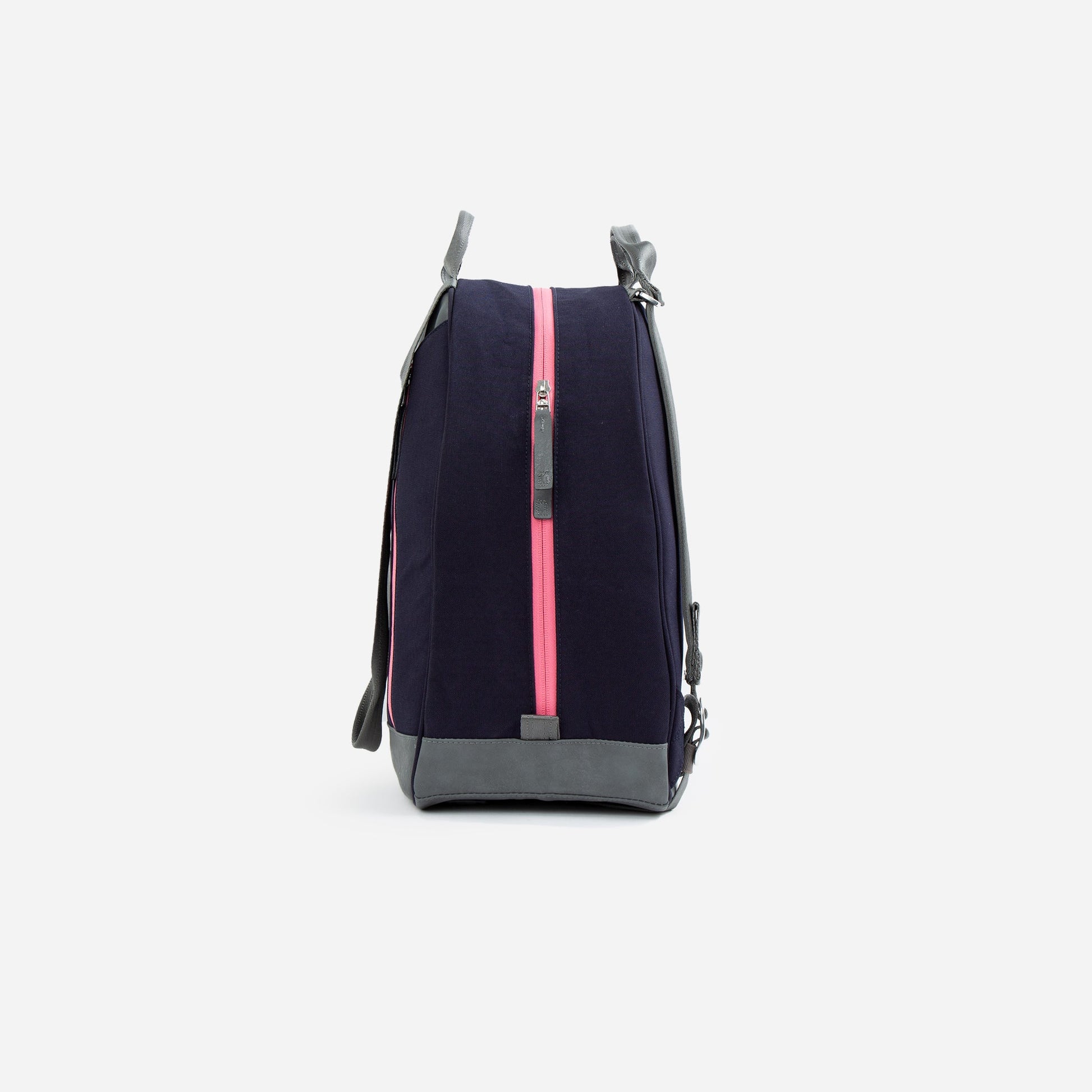 Navy  Doubletake tennis  backpack with a pink zipper on a white background