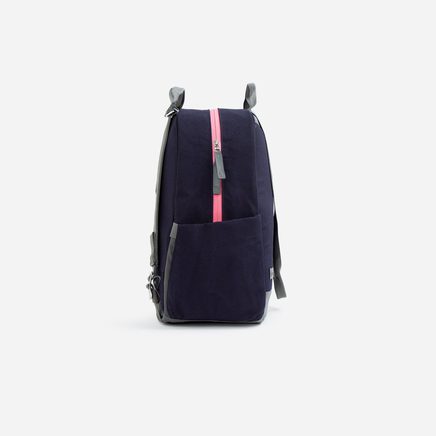 Navy blue  Doubletake tennis backpack with a pink zipper on a white background
