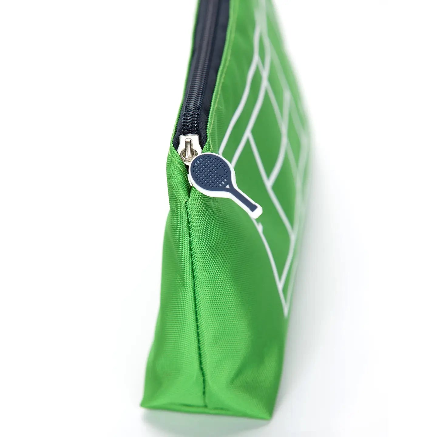 Green pouch with a tennis racket icon on a white background
