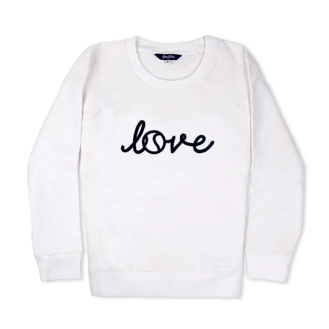 Ame & Lulu Love All Tennis Sweatshirt in white on white background.