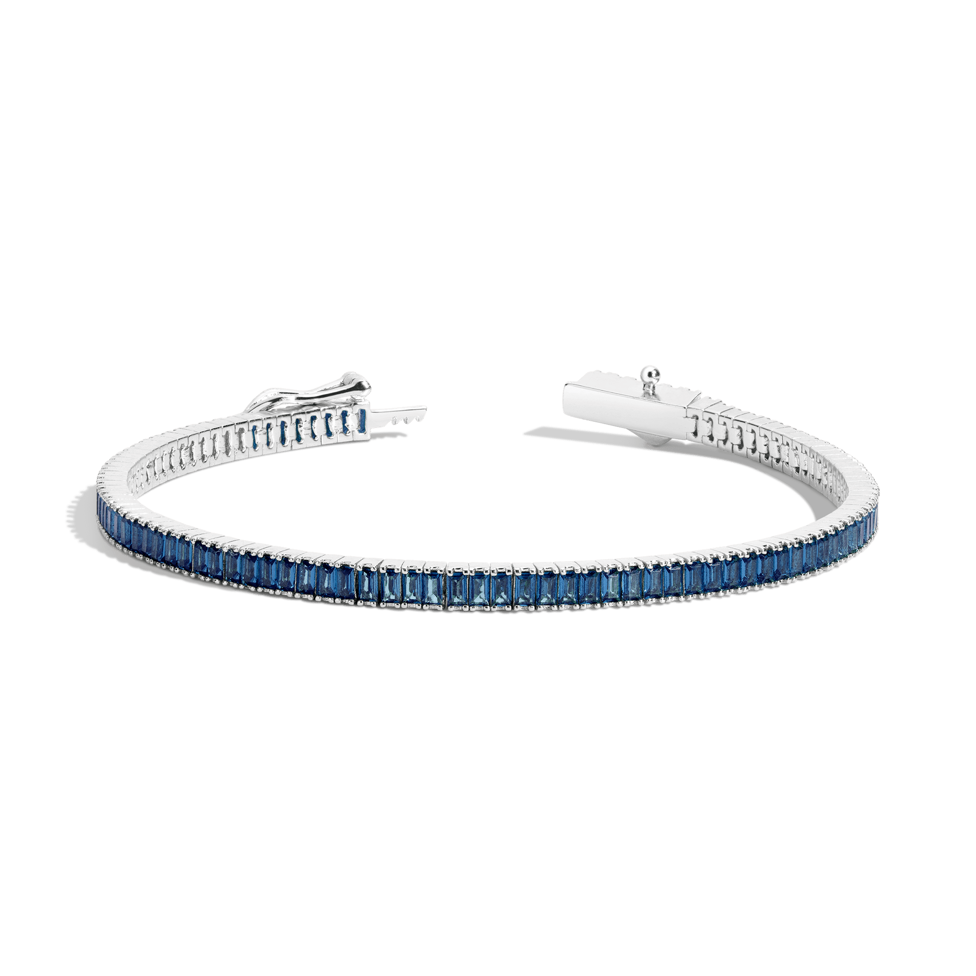 Silver bracelet with blue gemstones on a transparent background