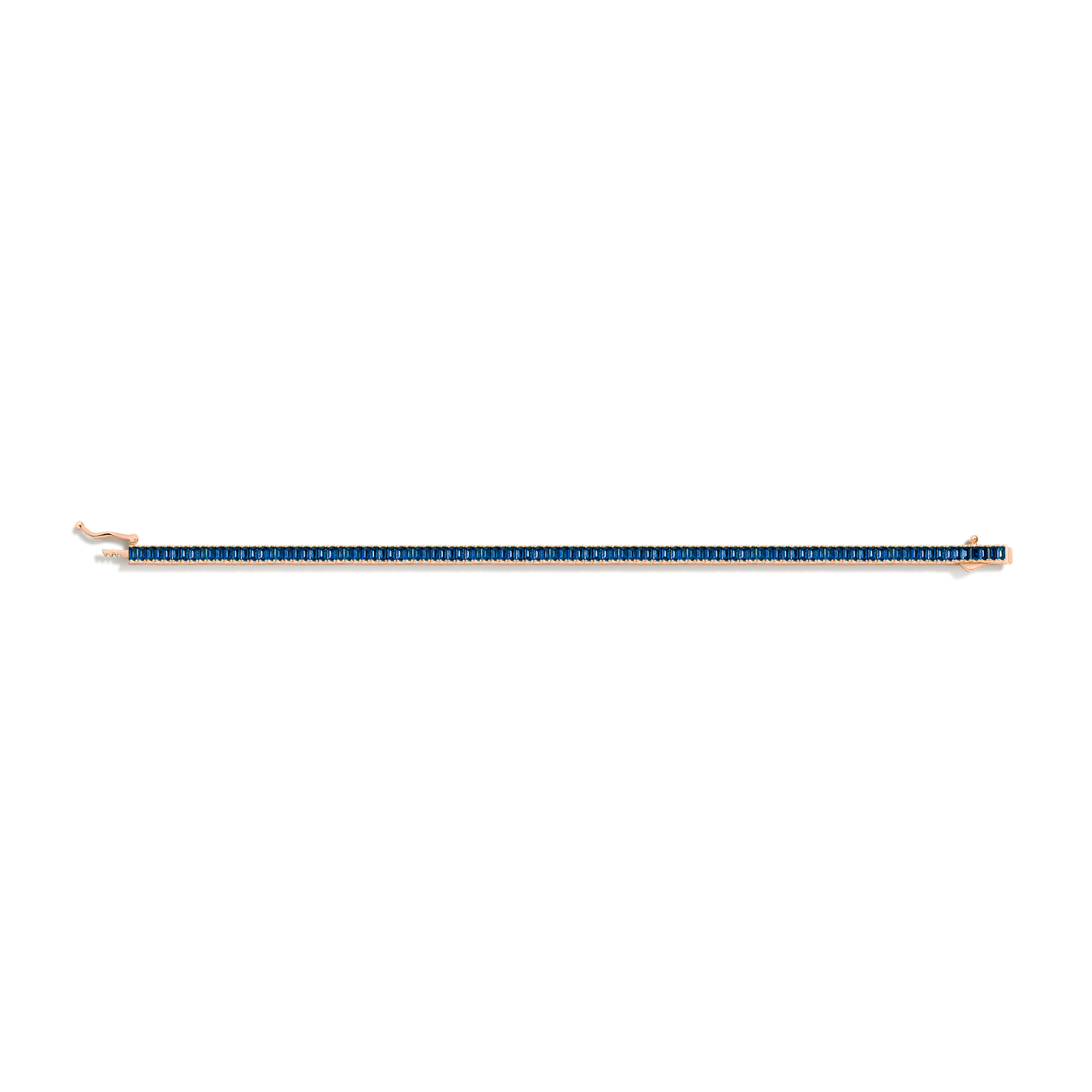 Long, thin bracelet with blue and gold elements on a transparent background