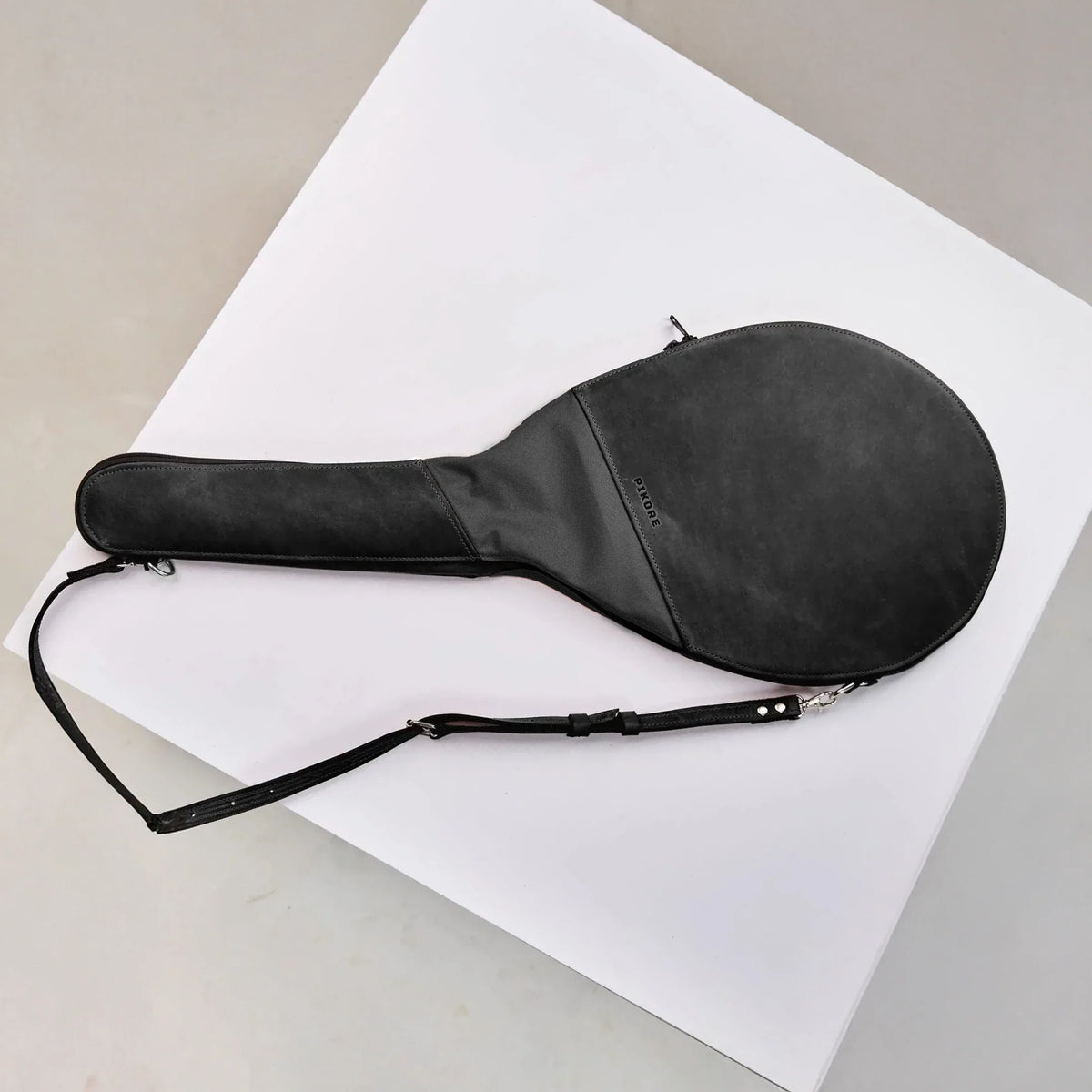 Black leather tennis racquet bag