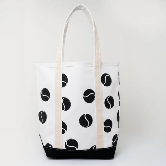 Tennis tote with black tennis balls