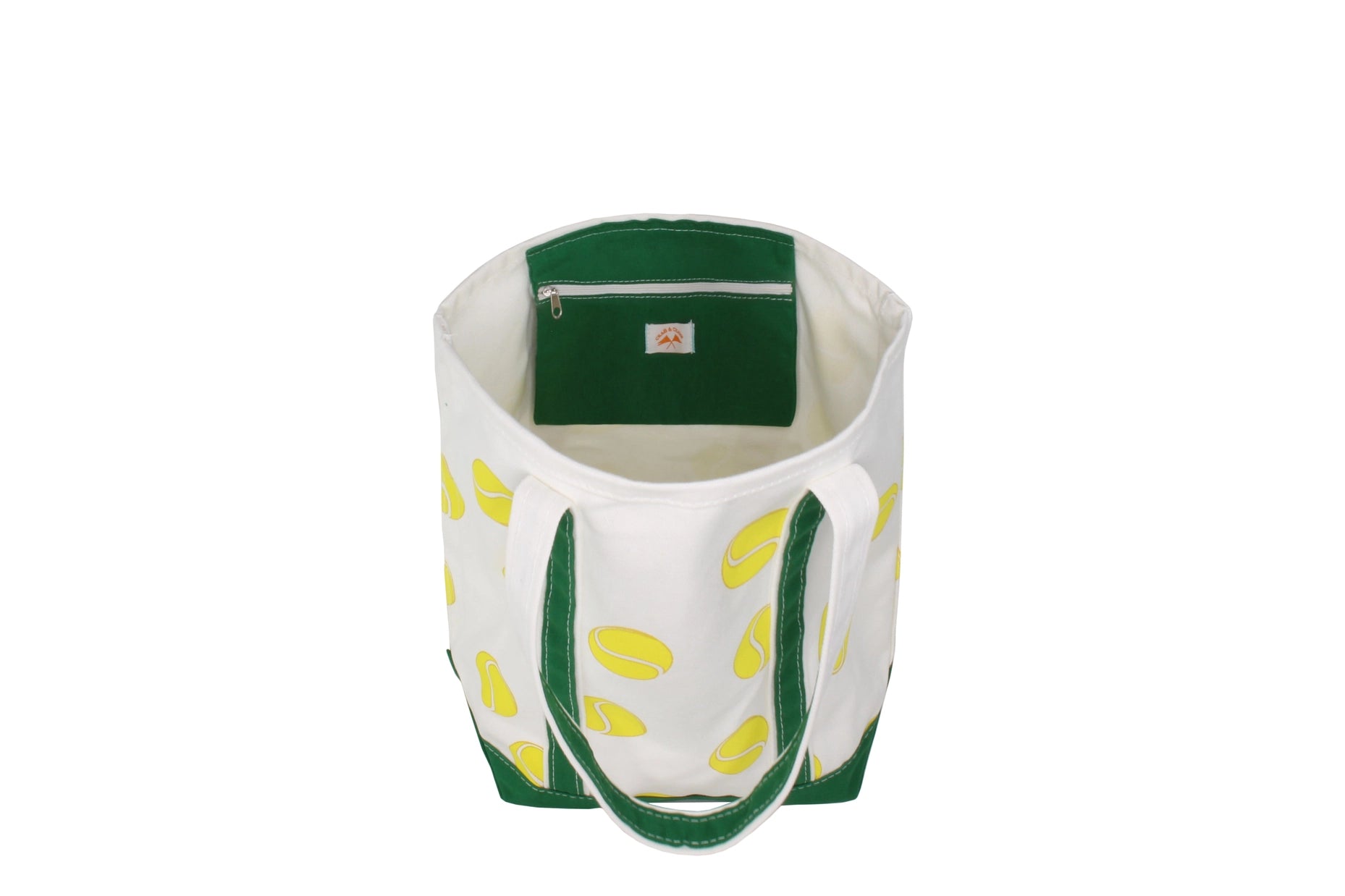 Crab & Cleek Tennis Canvas Tote with yellow tennis balls on TennisDuJour.com