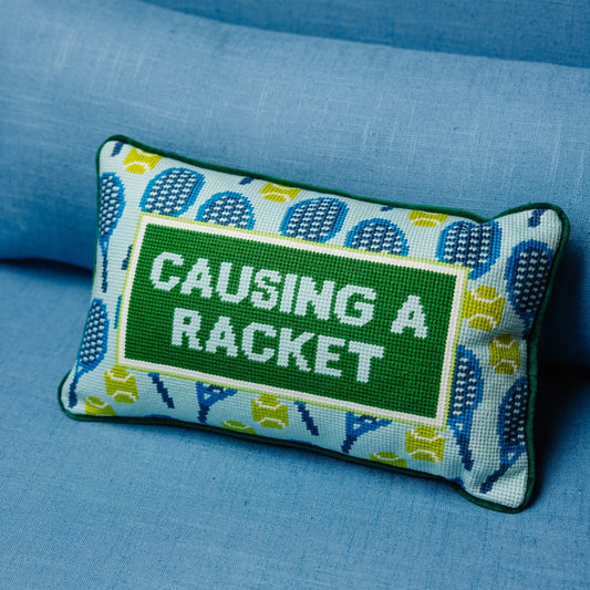 Furbish Causing a Racket Tennis Pillow on TennisDuJour.com