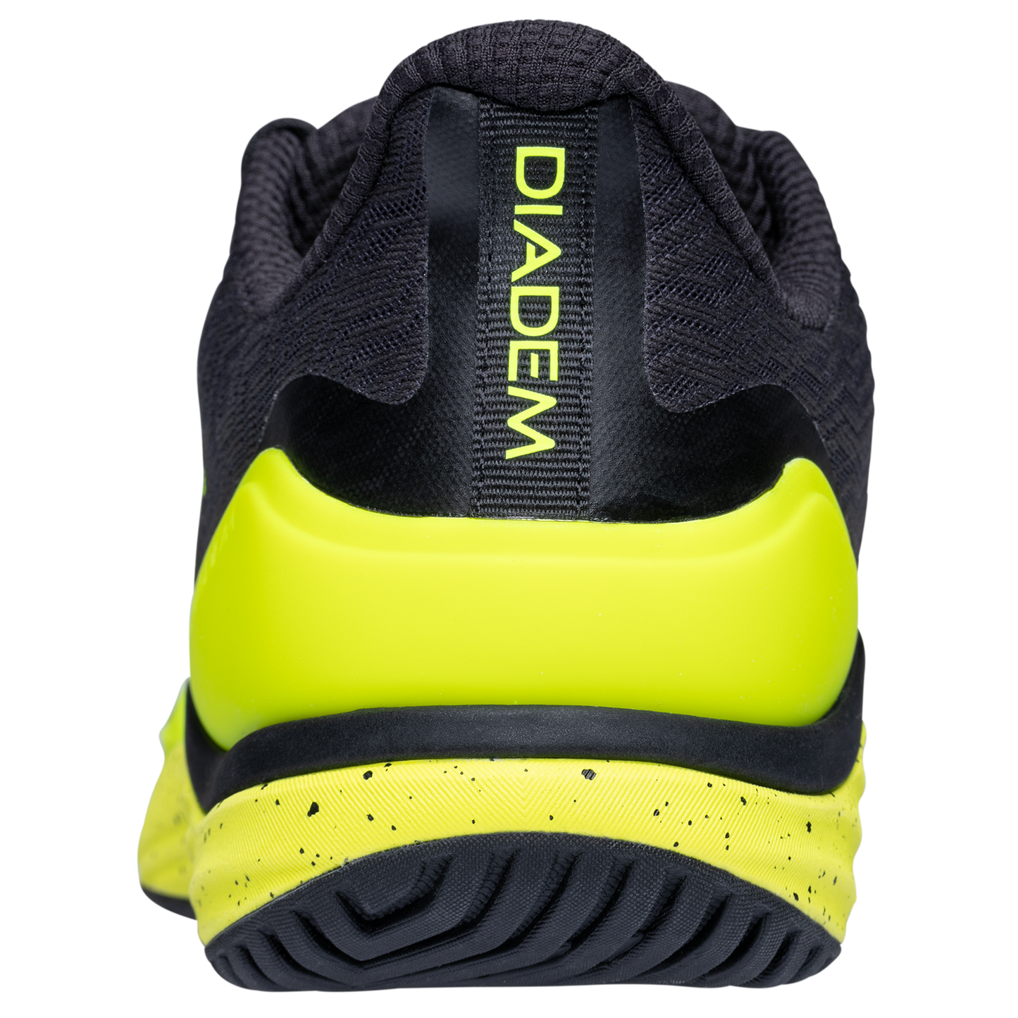 Black and yellow Diadem athletic shoe sole on a white background