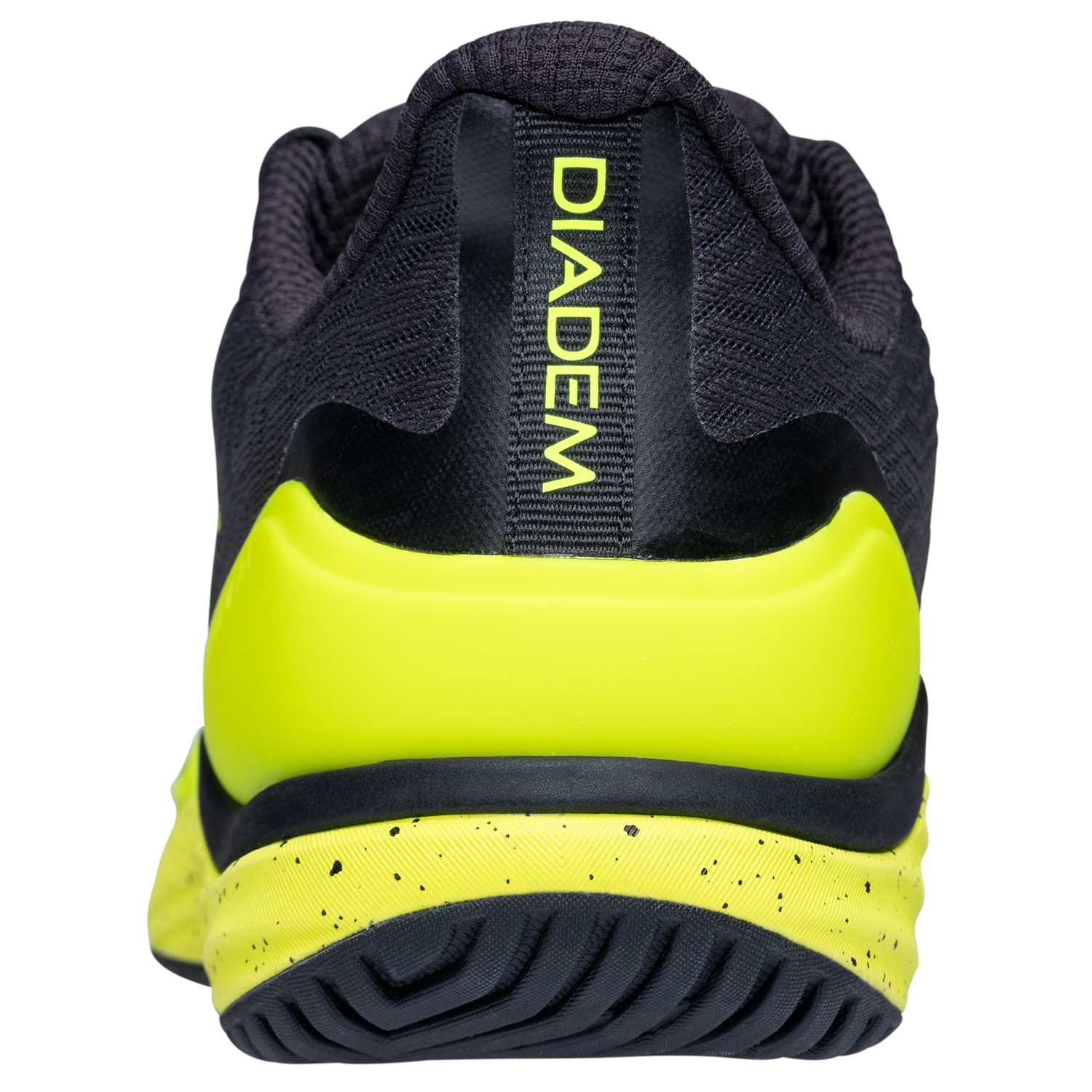 Black and yellow Diadem athletic shoe sole on a white background