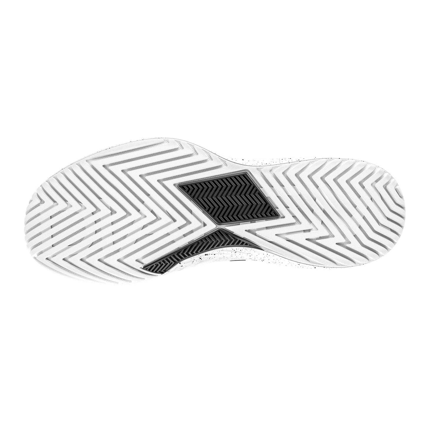 Close-up of a shoe sole with tread pattern and brand logo on a white background