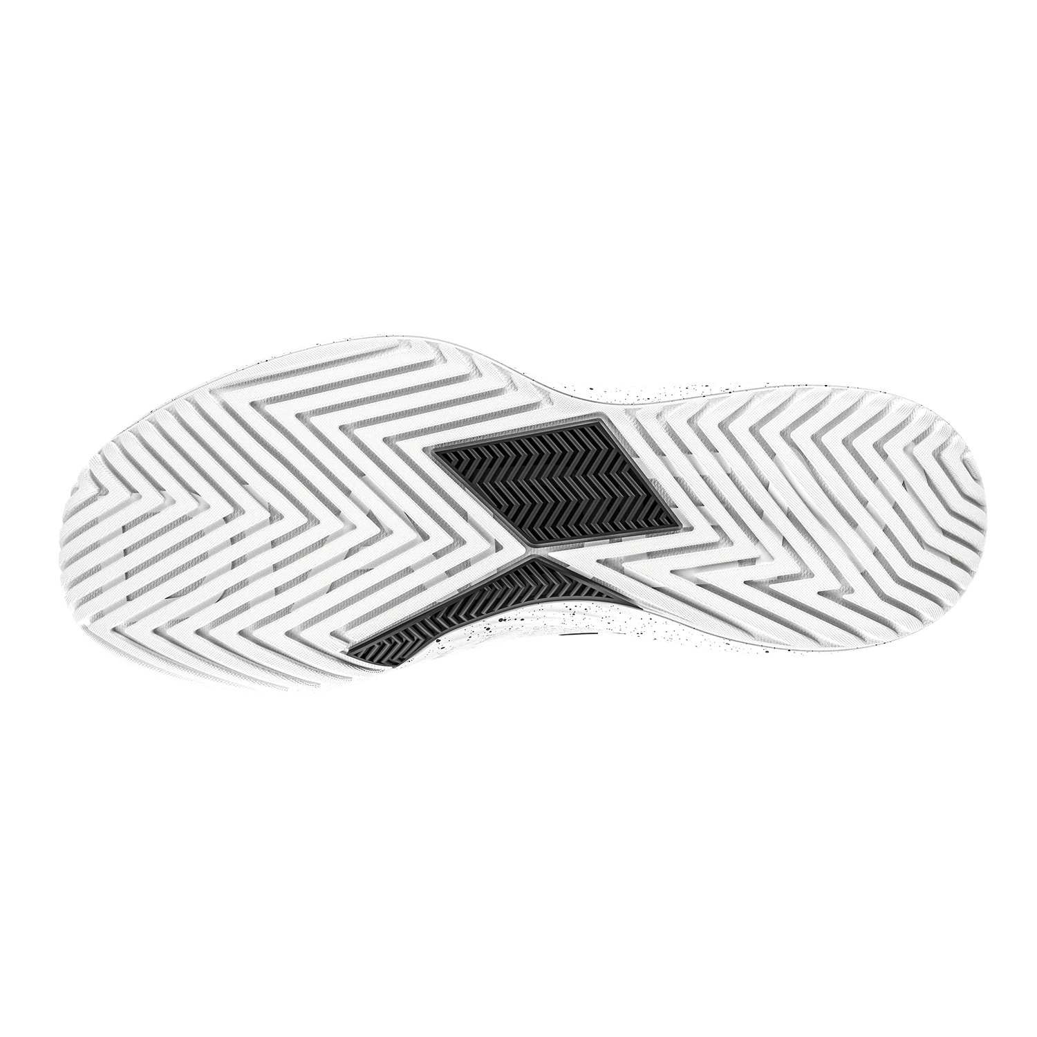 Close-up of a shoe sole with tread pattern and brand logo on a white background