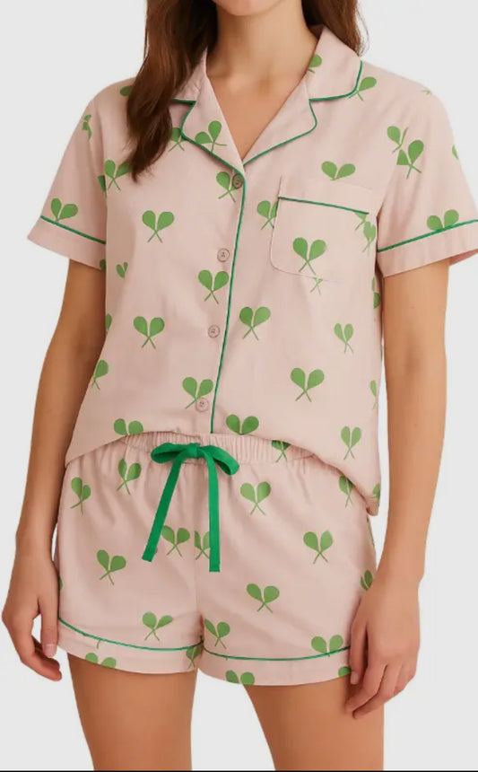 Pink silk tennis pajama set on tennisdujour.com