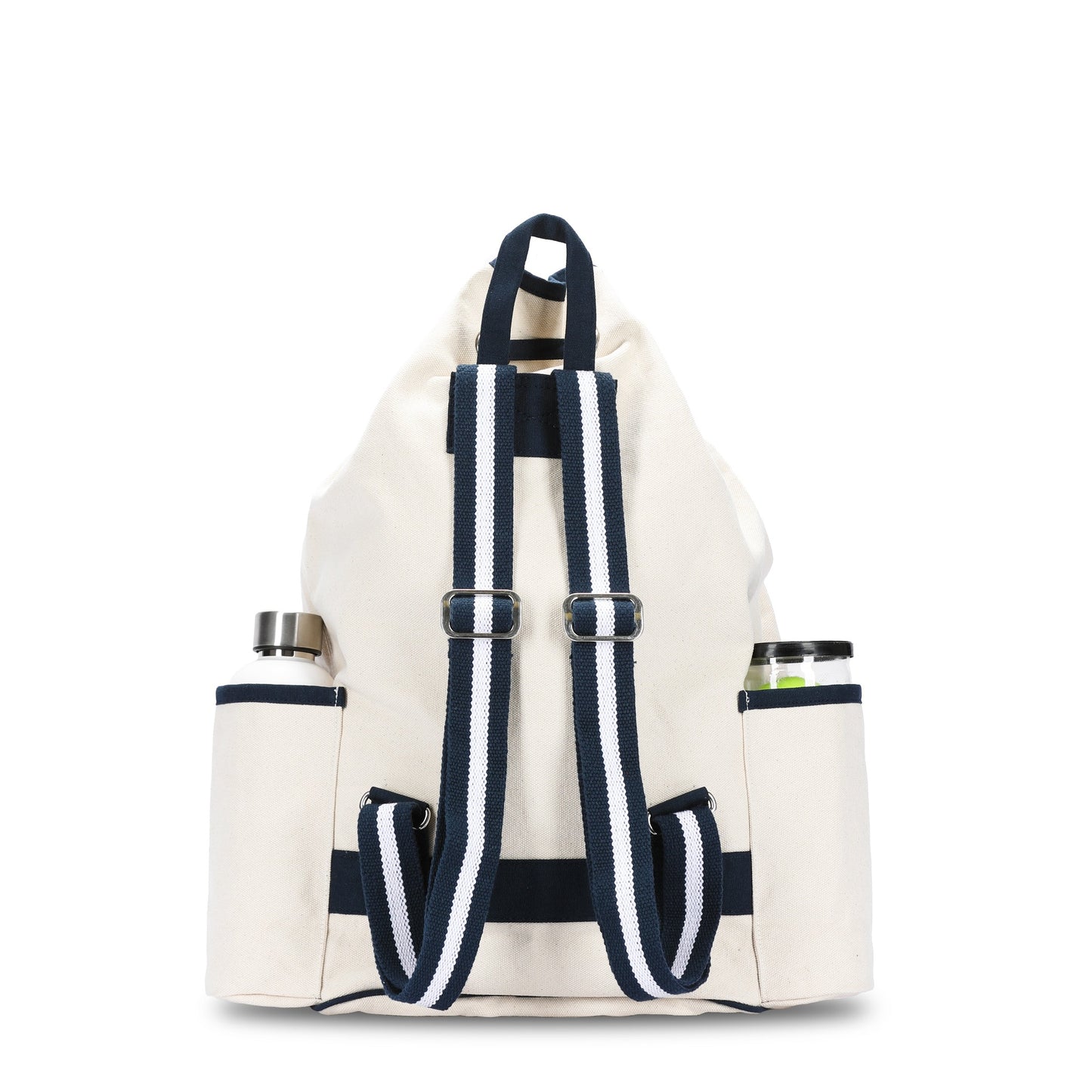 Ame & Lulu Hamptons Tennis Backpack white with blue border back view on Tennis DuJour