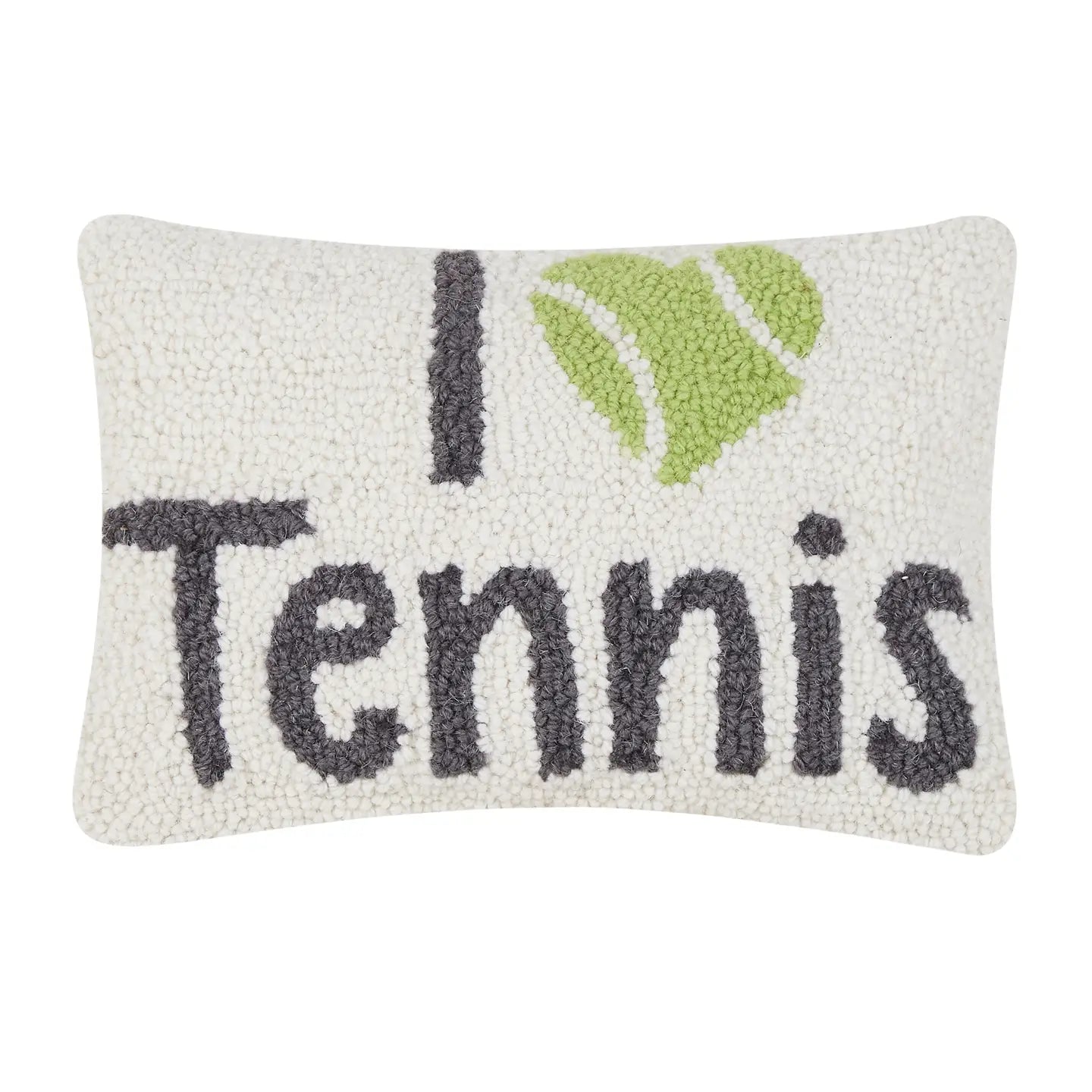 I Love Tennis hook pillow in white on Tennis DuJour.