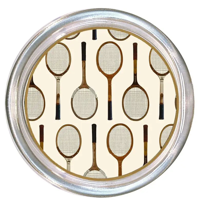 glass coaster with antique tennis rackets