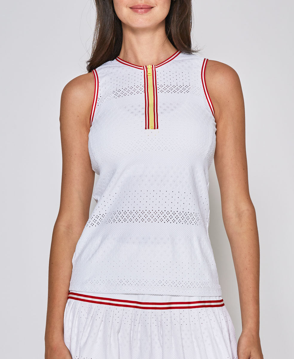 L'Etoile White Zip Tank Top on TennisDujour.com