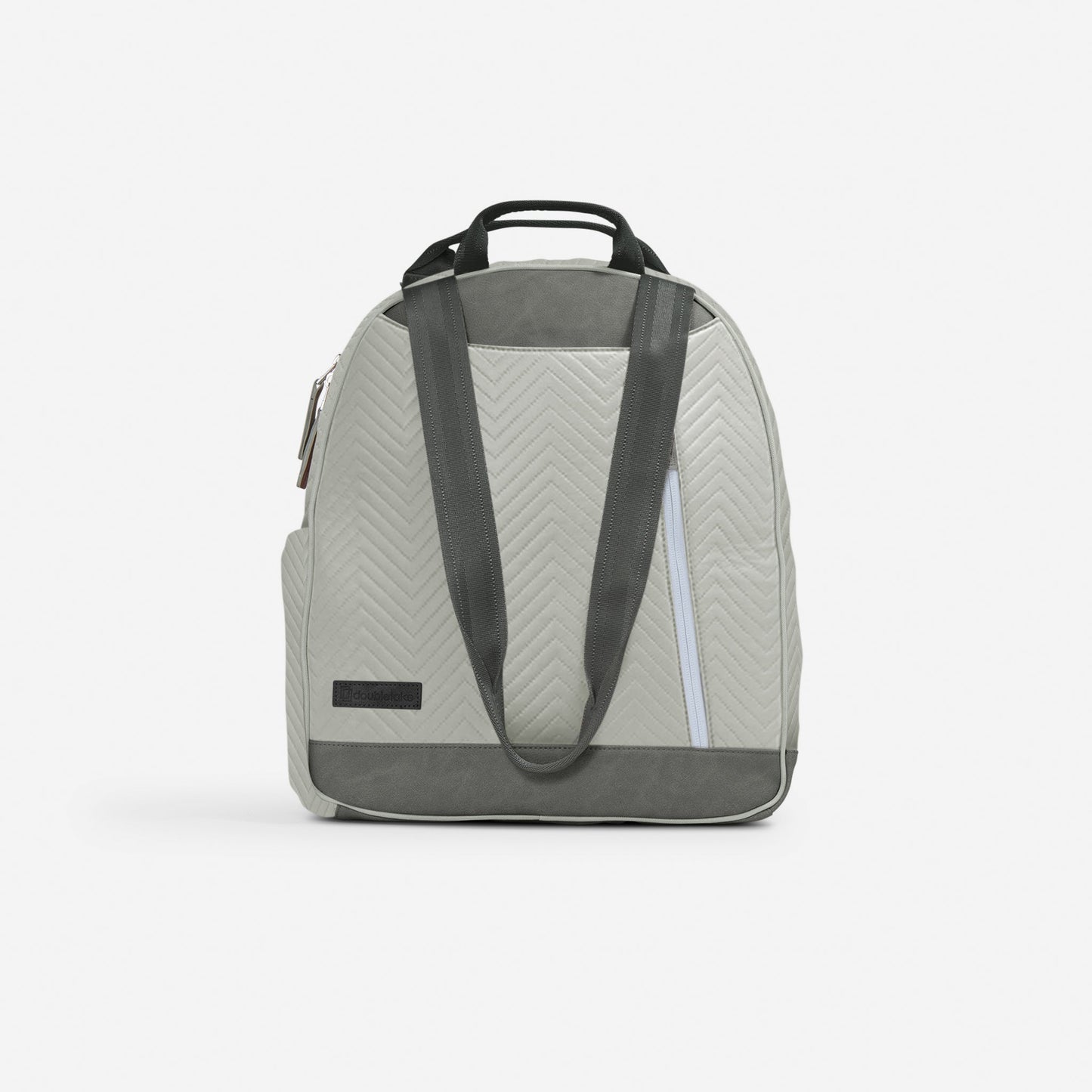 Gray Doubletake tennis backpack with a chevron pattern on a white background