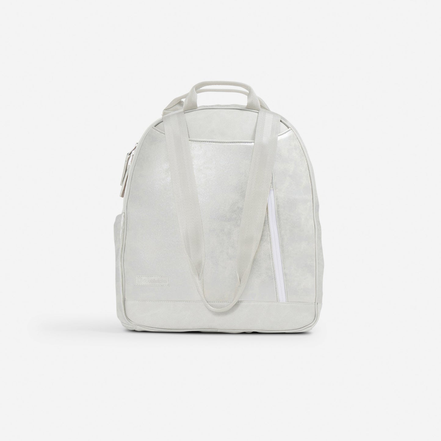 White Doubletake tennis backpack on a white background