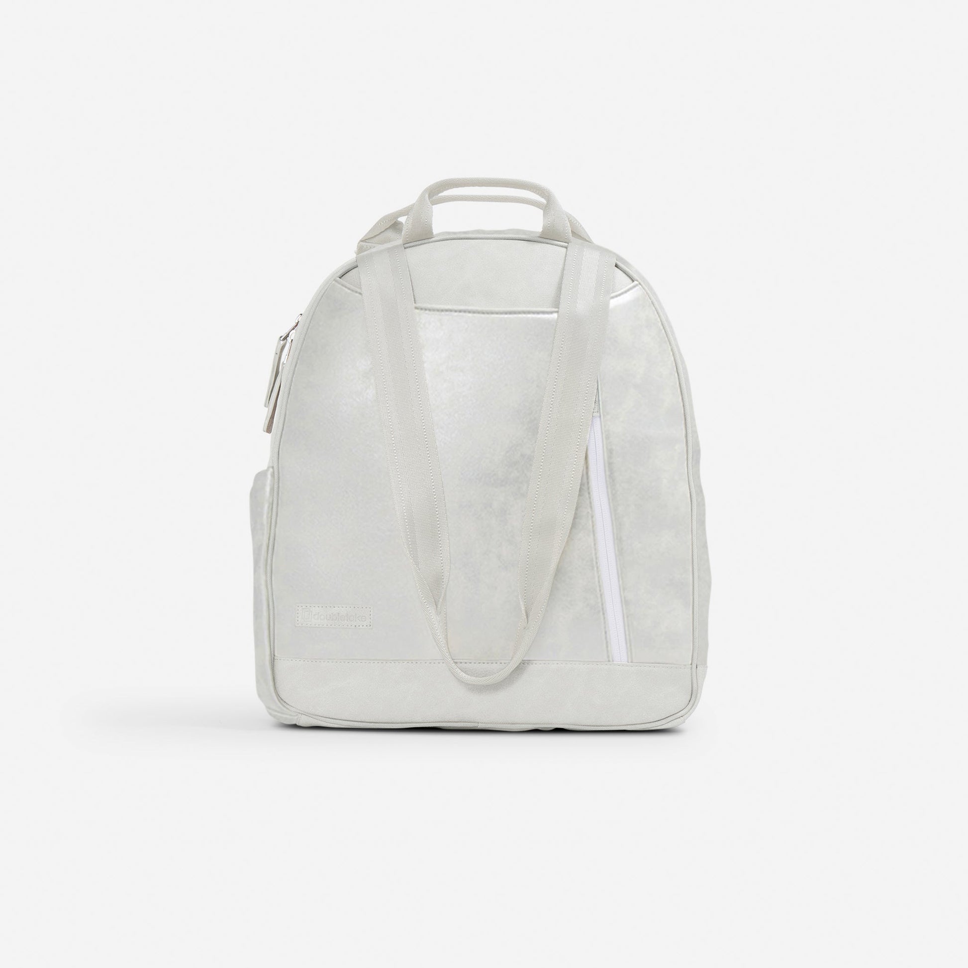White Doubletake tennis backpack on a white background