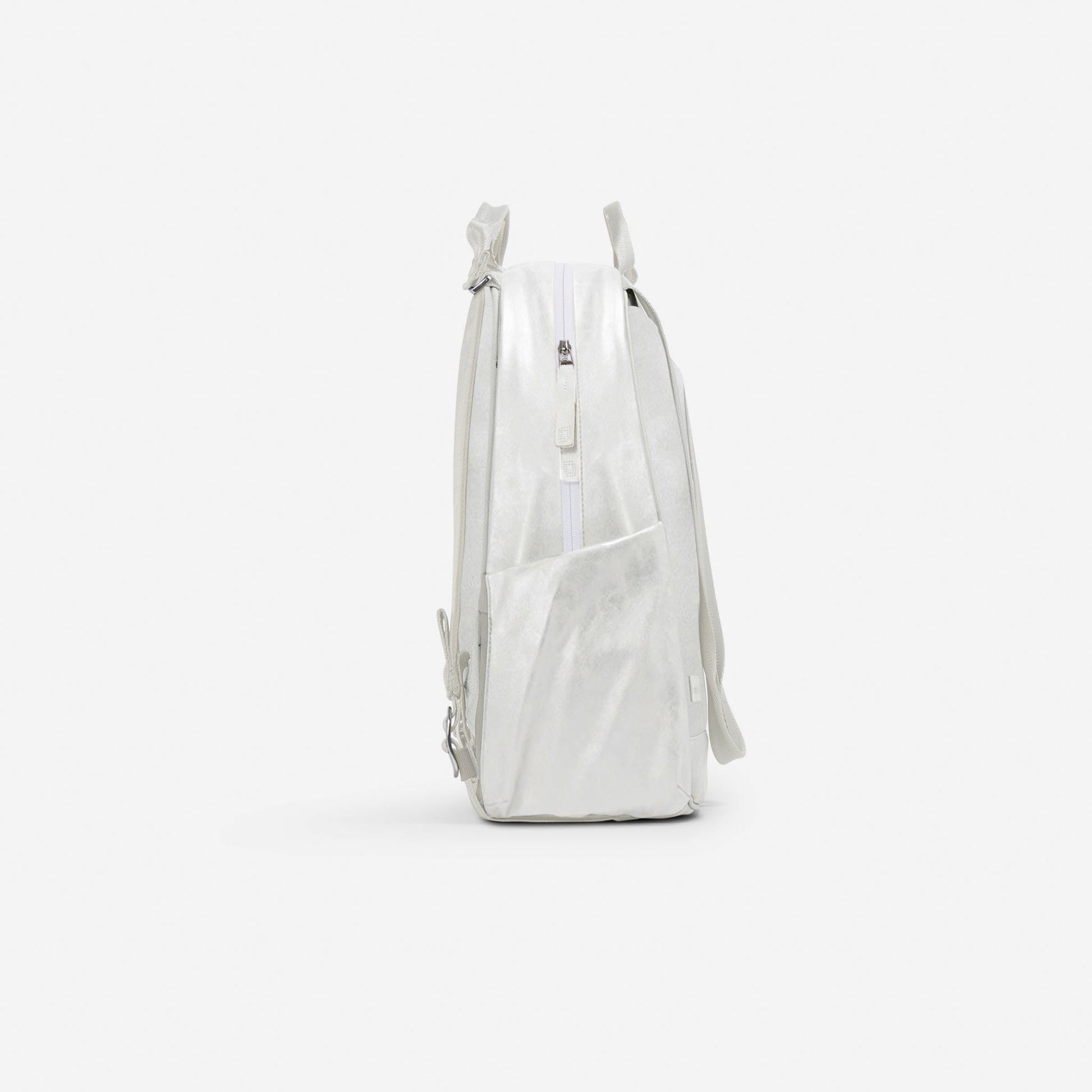 White Doubletake tennis backpack on a white background