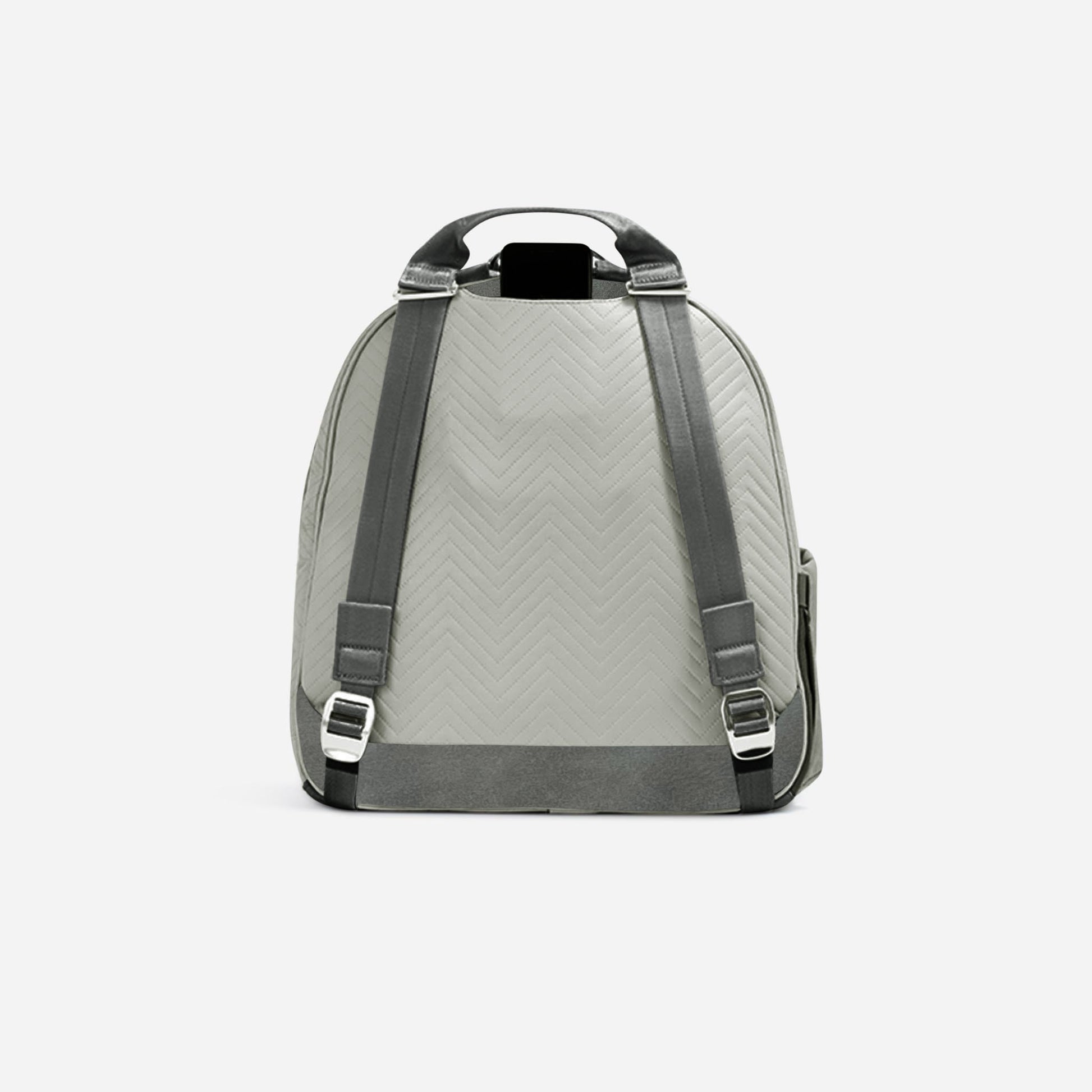 Gray Doubletake tennis bag with a chevron pattern on a white background