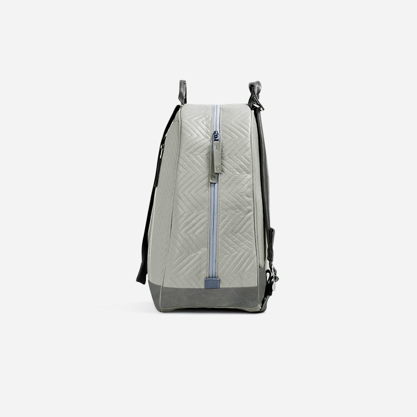 Light gray Doubletake tennis backpack with a subtle pattern on a white background