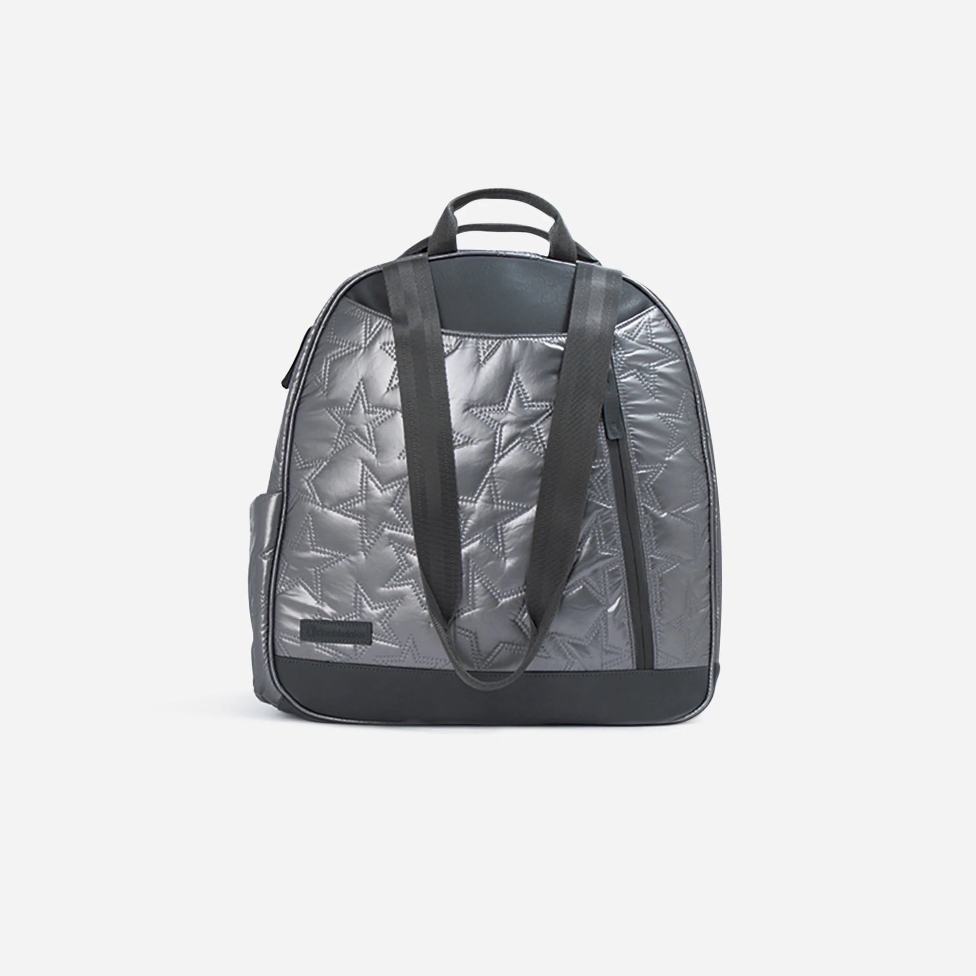 Gray  Doubletake tennis backpack with star pattern on a light gray background