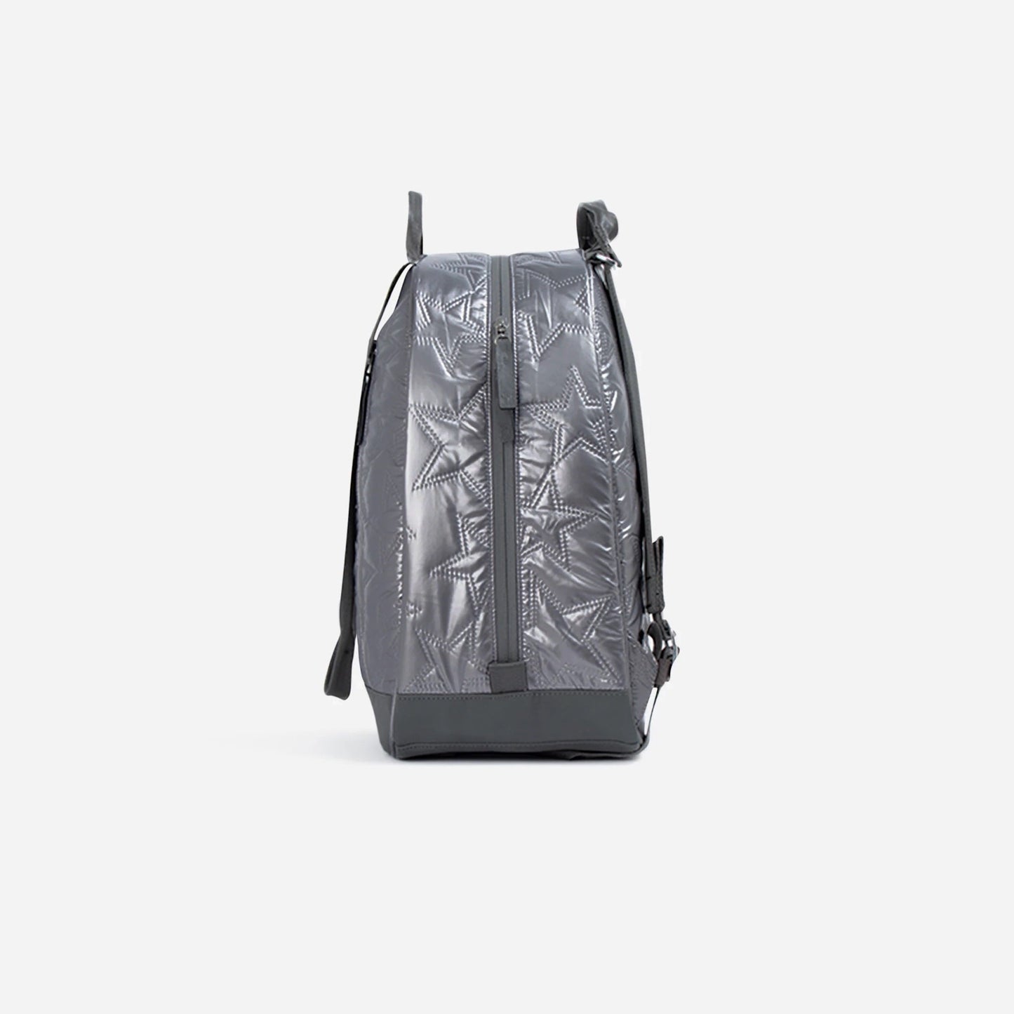 Gray backpack with reflective pattern on a white background