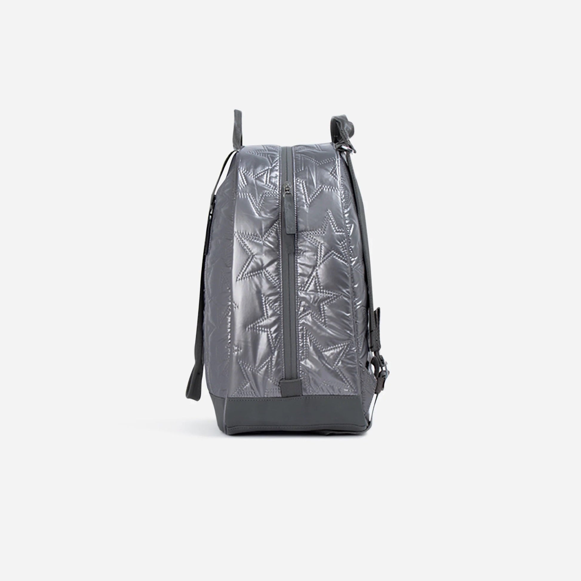 Gray backpack with reflective pattern on a white background