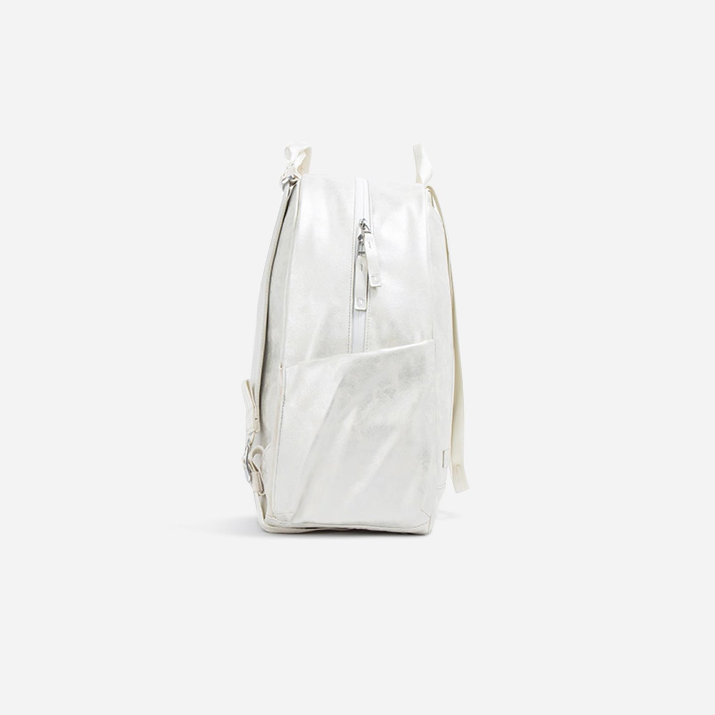 White  Doubletake tennis backpack on a light gray background