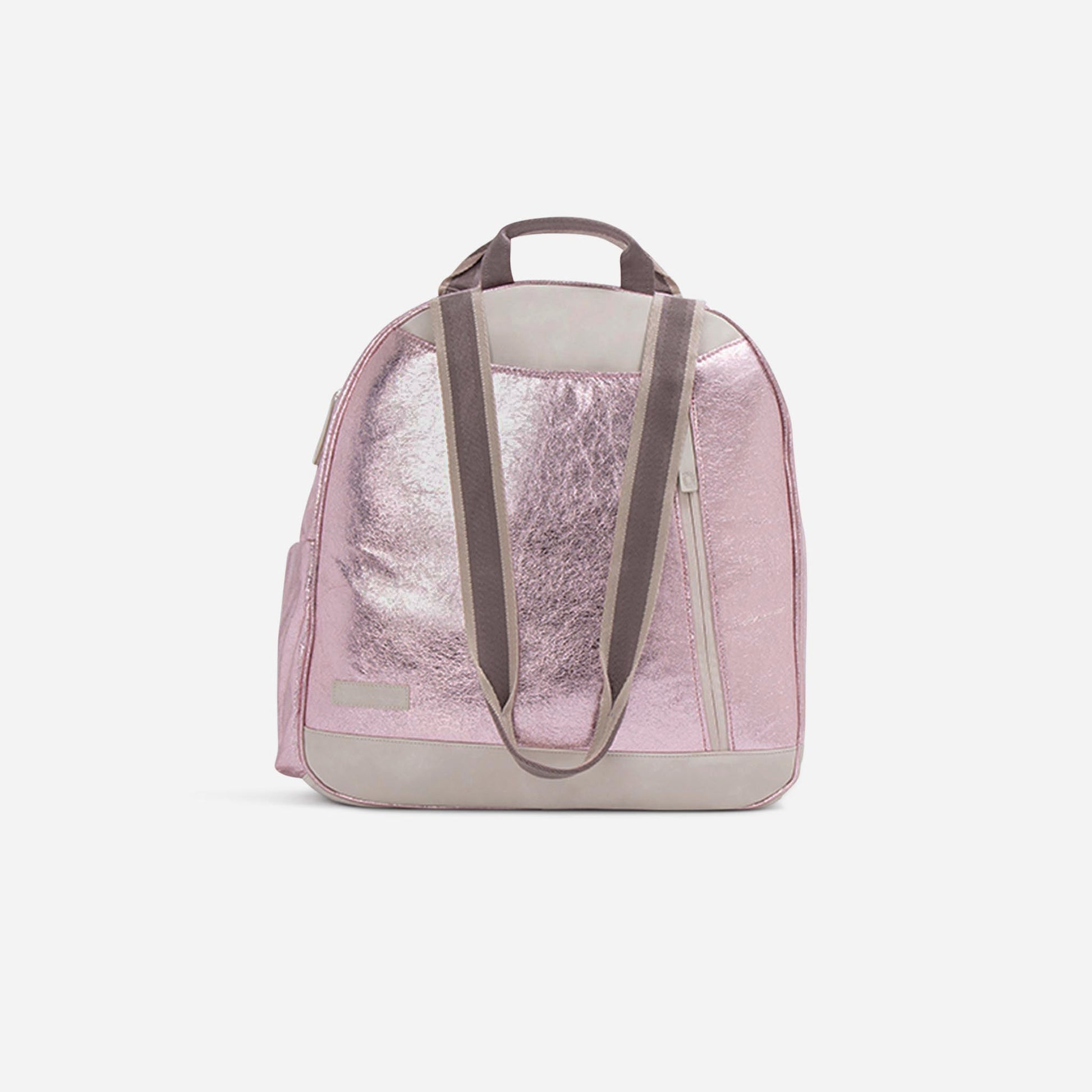 Pink  Doubletake tennis backpack with gray straps on a white background