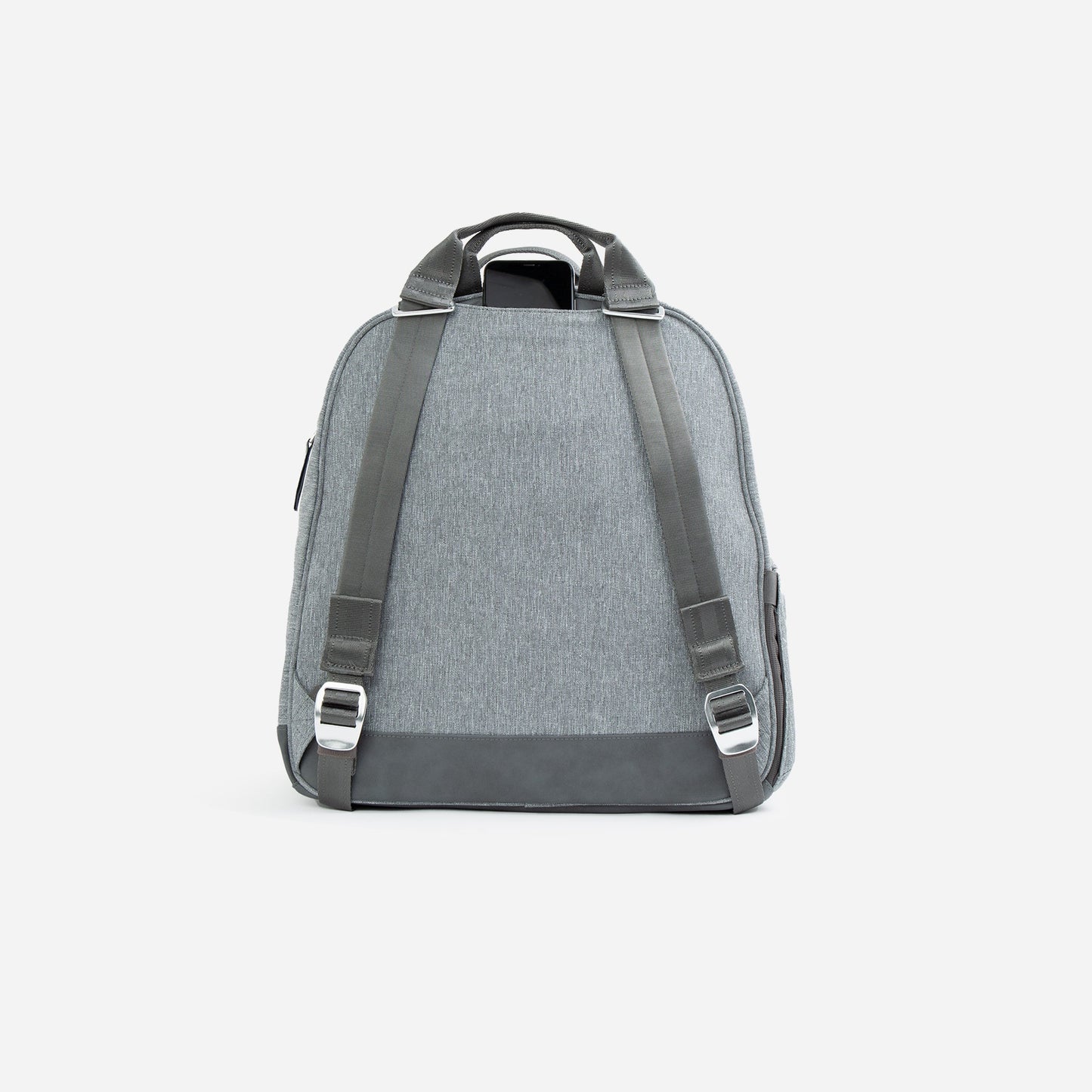 Gray  Doubletake tennis backpack with black accents on a white background