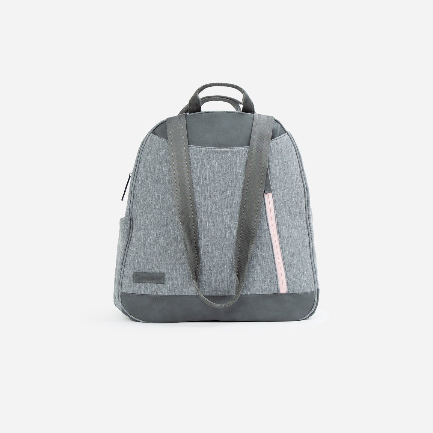 Gray  Doubletake tennis backpack with a pink stripe on a white background