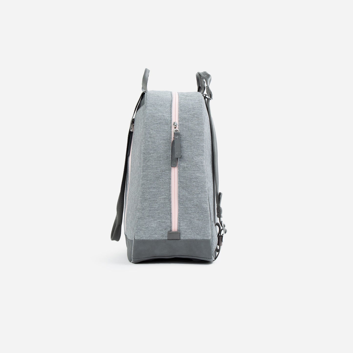 Gray  Doubletake tennis backpack with a pink zipper on a white background
