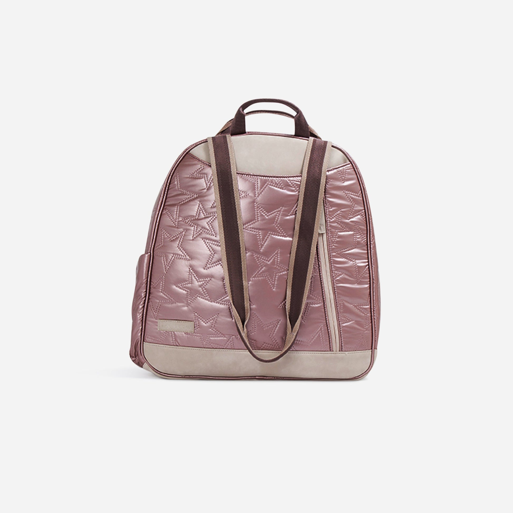 Pink  Doubletake tennis backpack with star pattern on a white background