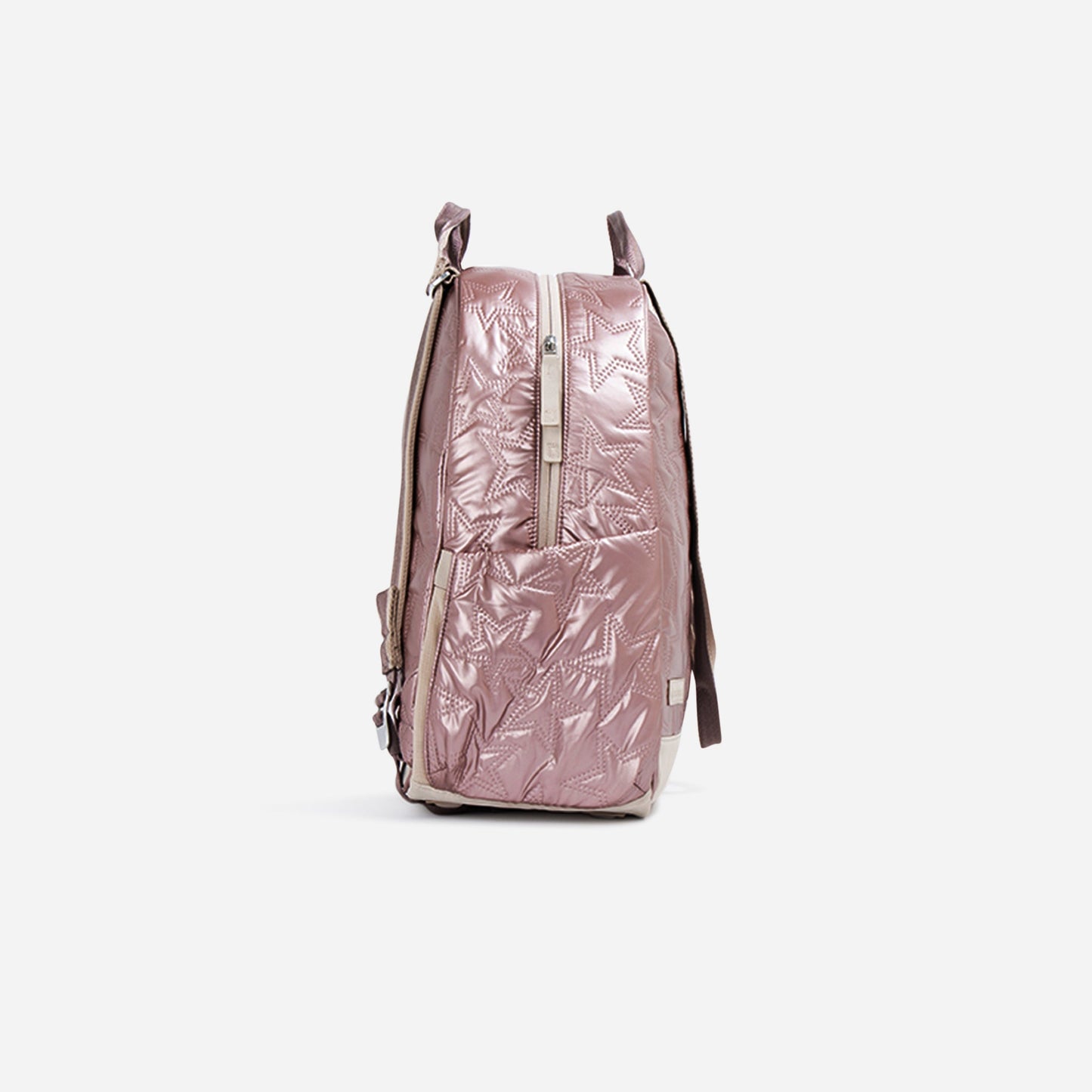 Pink  Doubletake tennis  quilted backpack on a light gray background