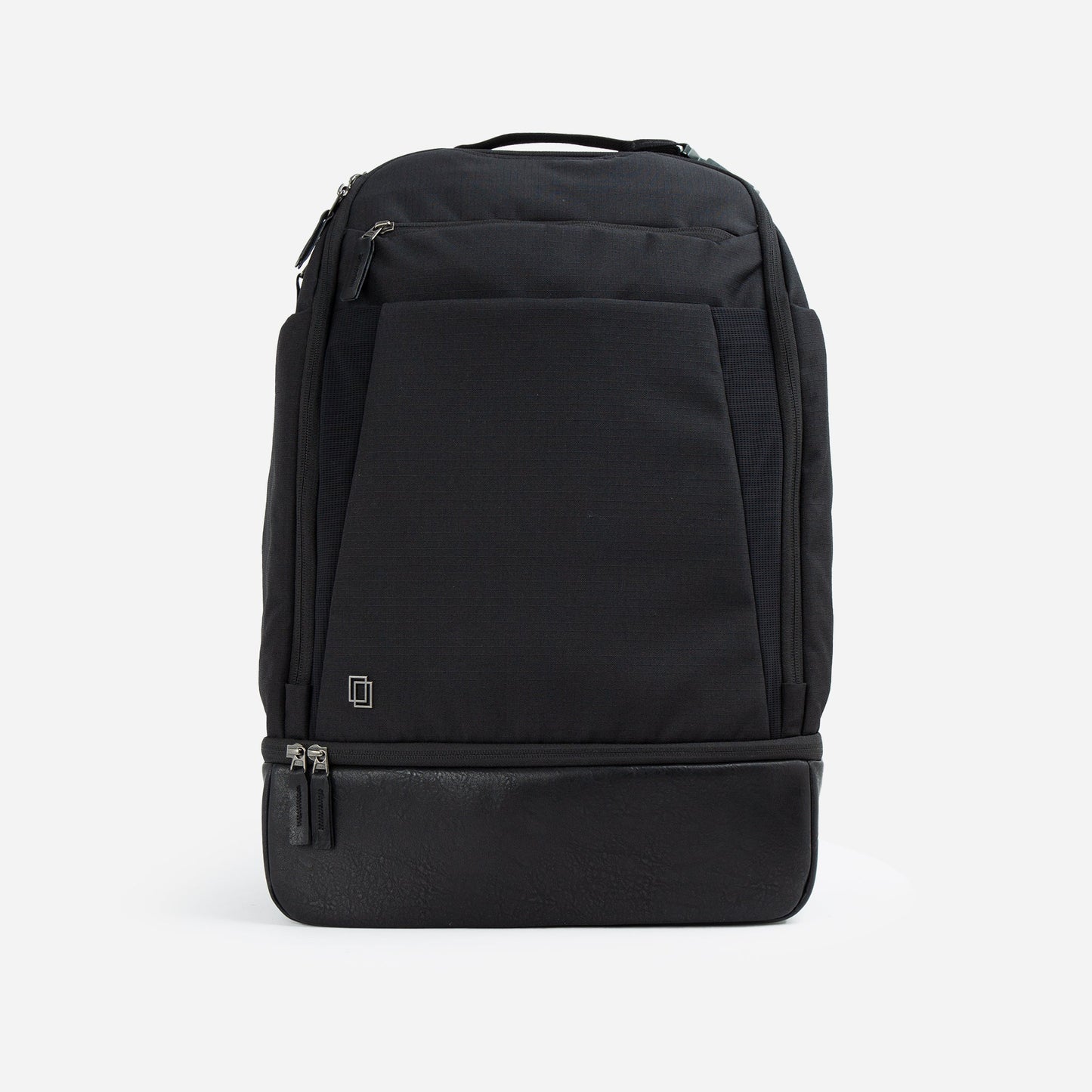 Black Doubletake tennis backpack on a white background