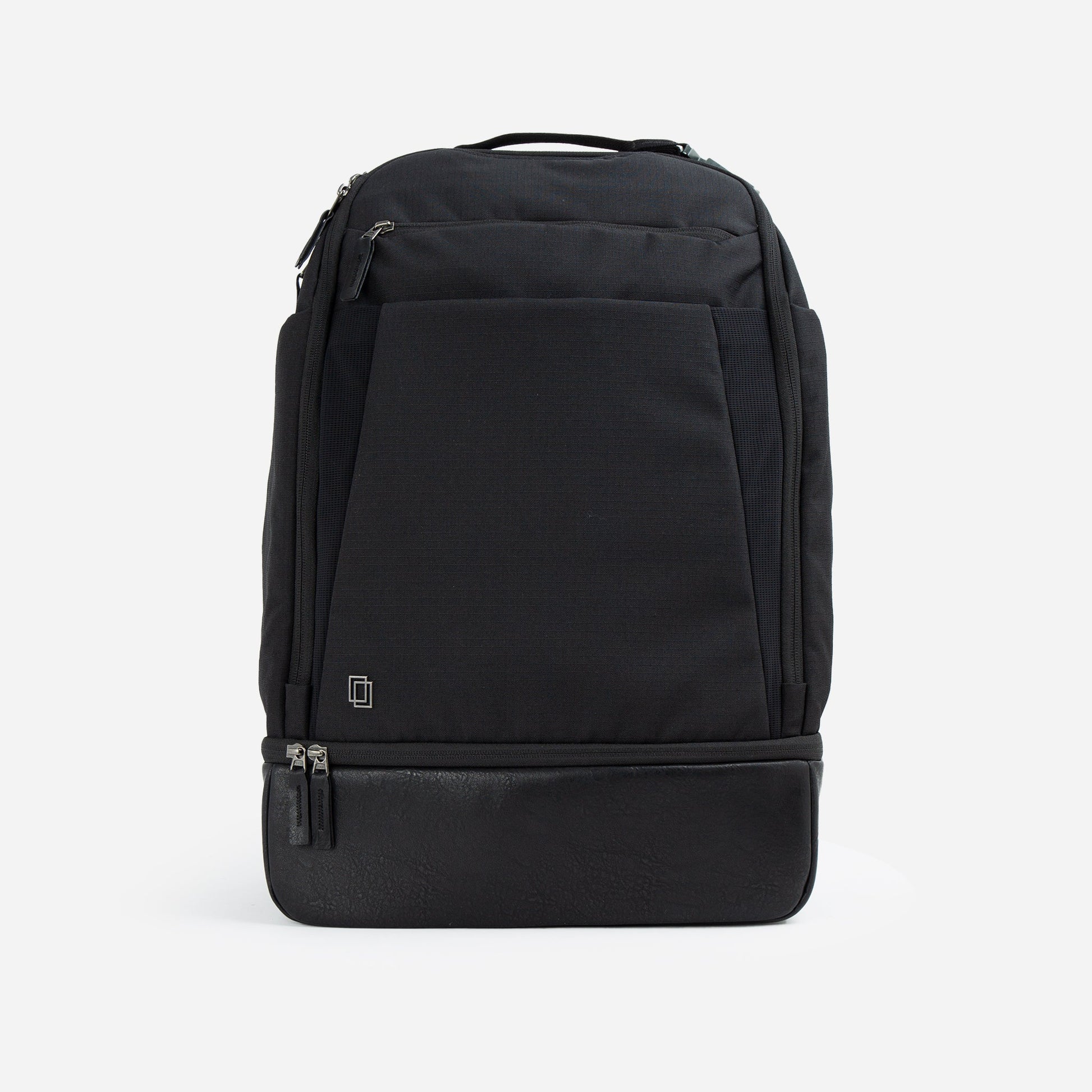 Black Doubletake tennis backpack on a white background
