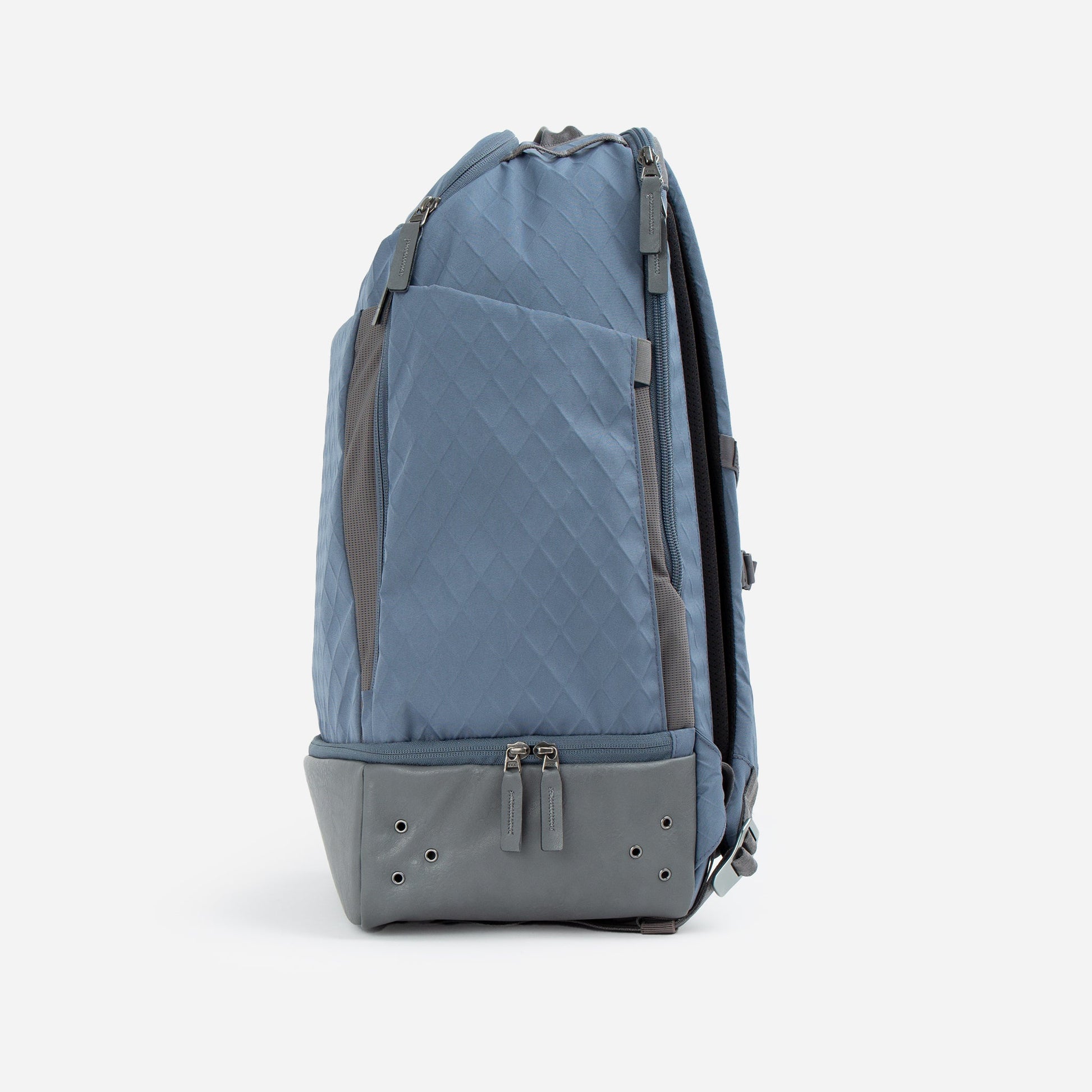 Blue and gray Doubletake tennis backpack on a white background