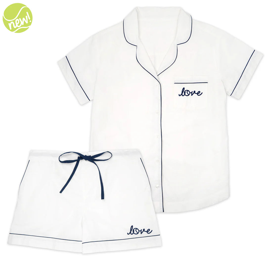 Ame & Lulu white tennis pajama set on TennisDuJour.com.